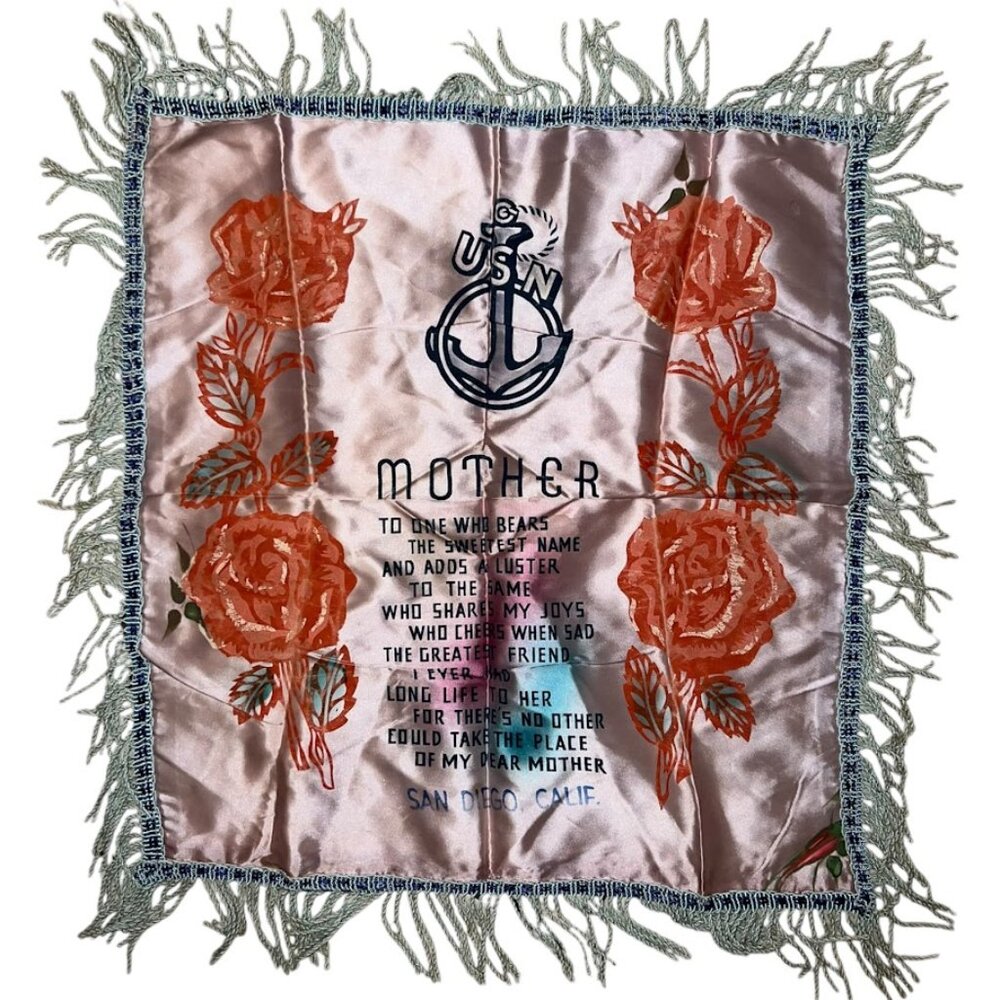 Vintage 1960s/1970s USN United States Navy Mother Silk Throw Pillow Cover 16"